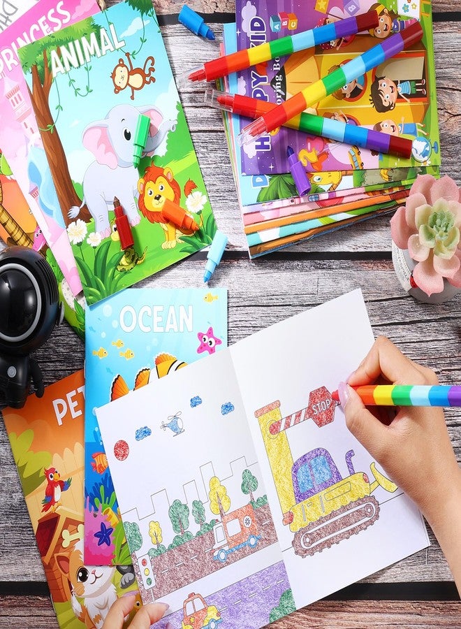 BenLouis Coloring Books for Kids With Stacking Crayons Set Mini Coloring Books Bulk for Ages 4-8-12 Small Activity Books for Birthday Party Gifts Goodie Bags Stuffers Travel（24+24Pcs Assorted） - Image 3